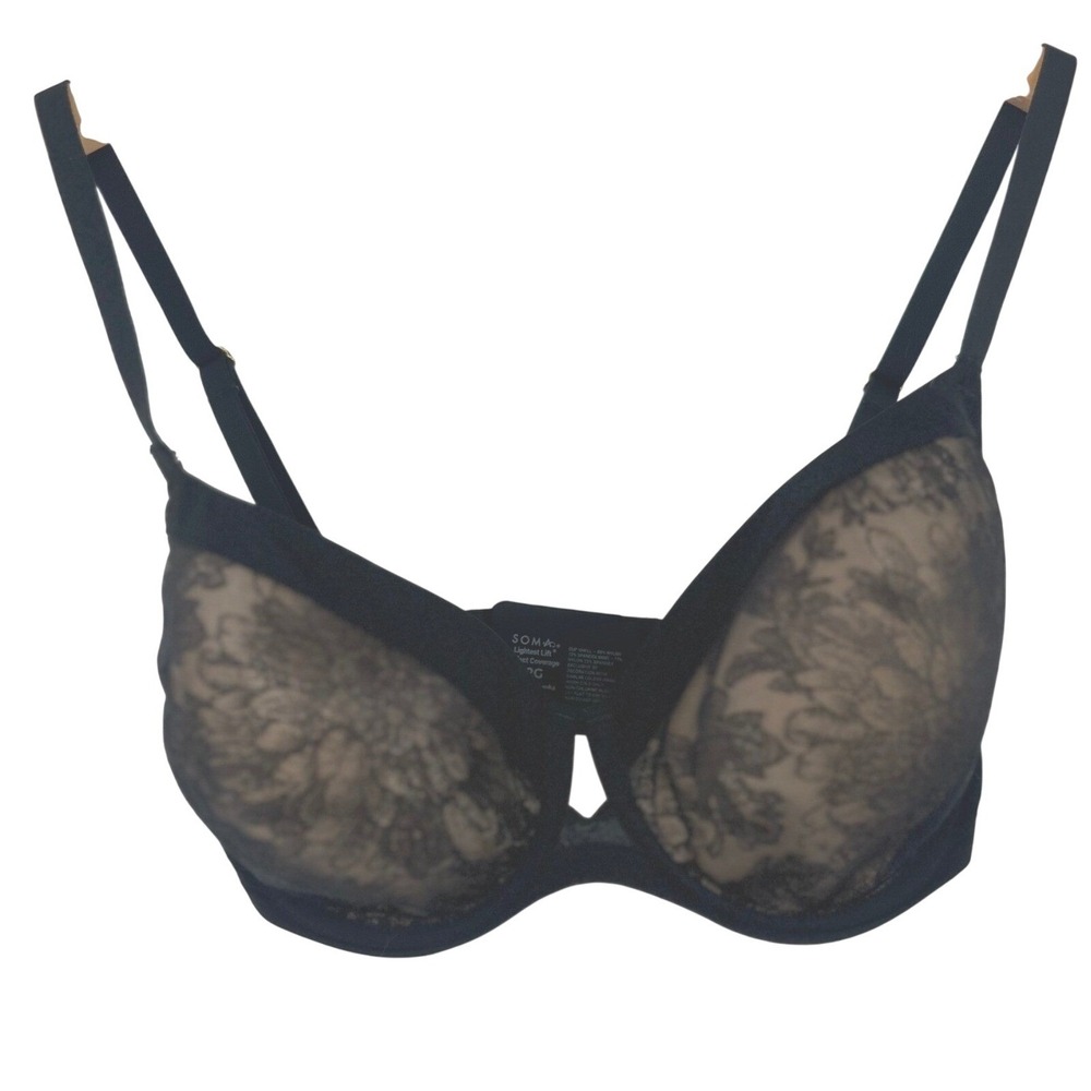 Soma Lightest Lift Perfect Coverage Bra Women 32G Black Lace Underwire 570249987